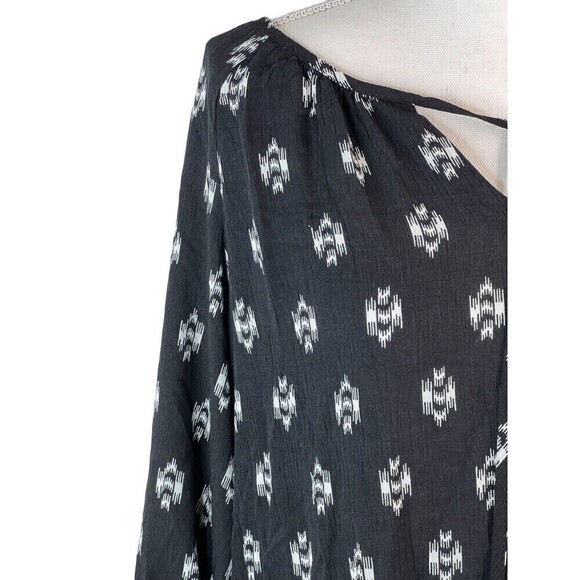 NY Collection Women's Black White Boho Loose Fit 3/4 Sleeve Tunic Tassels Sz Med - Picture 2 of 9